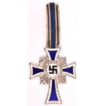 A Third Reich Mother's Cross in silver, with short length of ribbon. GC (a few small black spots