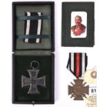 A 1914 Iron Cross 2nd class, in its fitted case with a length of ribbon; a 1914-18 Honour Cross with