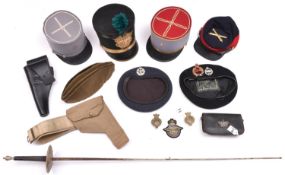 A quantity of re-enactment and other military equipment; US Military Academy shako, US Civil War