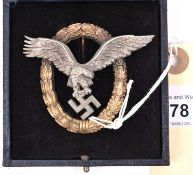 A Third Reich Luftwaffe Pilot/Observers badge, of heavy construction, with gilt wreath, the back