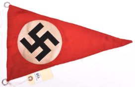 A German triangular car pennant, bearing the party emblem of the NSDAP, 14”x8½” (35.5x21.5cm). GC