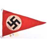 A German triangular car pennant, bearing the party emblem of the NSDAP, 14”x8½” (35.5x21.5cm). GC