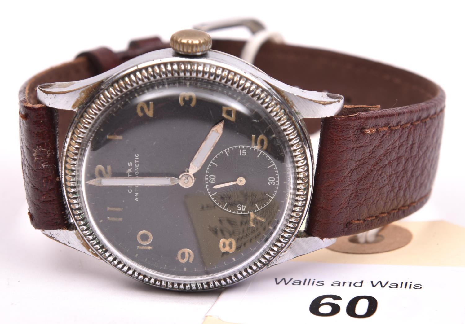 Civitas aviators type wristwatch. Plated case, brushed finish, some light plating wear, coin edged