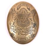 A brass oval SBP locally engraved with the Arms of Aberdeen and leopard supporters, one full face,