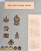 5 WWI Royal Naval Division cap badges: Drake, Hawke, Nelson, Howe and Anson, all with maker's tablet