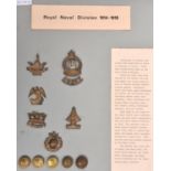 5 WWI Royal Naval Division cap badges: Drake, Hawke, Nelson, Howe and Anson, all with maker's tablet