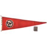 SA double-sided car pennant, 22”x7” (56x18cm), New Condition; and a thin metal matchbox holder