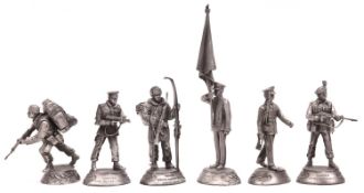 6 unpainted Stadden pewter military figures: “Private No.2 Dress 1984”,” Private Logistic Support