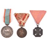 Austrian Charles I Medal for Bravery, 1917; Karl Truppenkreuz medal 1916; and Hungarian 1914-18