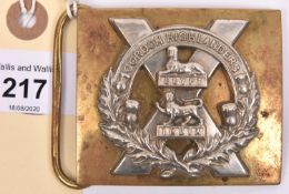 An officer's gilt and silver plated rectangular WBP of The Gordon Highlanders. Basically GC (gilt