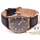 DH marked Helvetia wristwatch. Serial D6594H. Plated case with brushed finish, heavy wear to