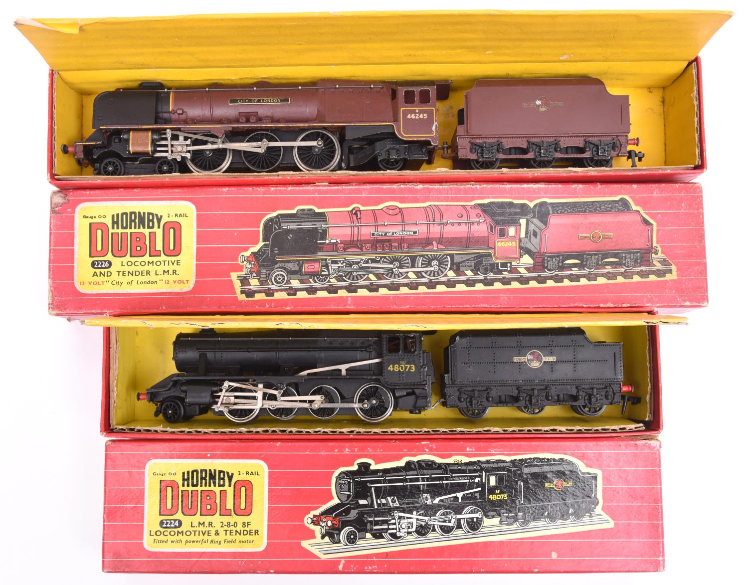 2x Hornby Dublo 2-rail BR locomotives. A Coronation Class 4-6-2 locomotive, City of London 46245, in