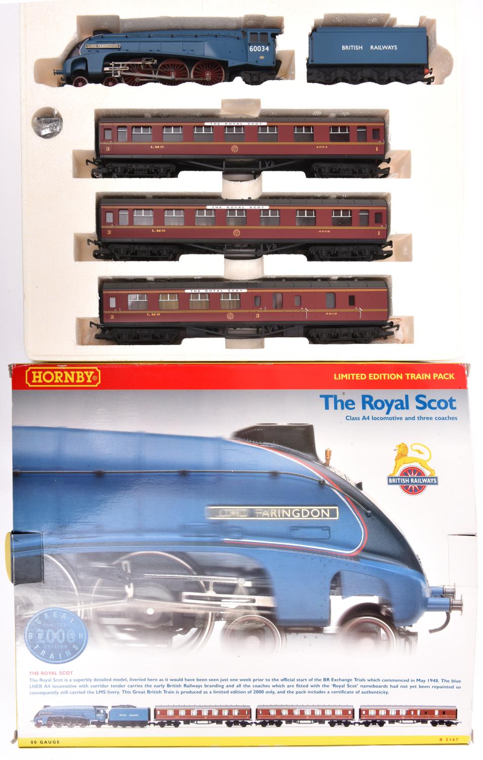A Hornby OO gauge The Royal Scot train pack (R2167). Comprising; a BR Class A4 4-6-2 tender