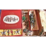 7x Britains items. The Great Book of Britains, James Opie. Compete with book and 4 figures. A