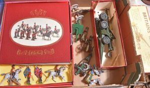 7x Britains items. The Great Book of Britains, James Opie. Compete with book and 4 figures. A