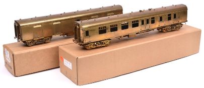 2x O gauge railway 7mm finescale kit built BR Mk.I bogie coach stock. A Brake Third and a Parcel Van