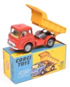 Corgi Toys Bedford Tipper Truck (494). Red cab and chassis with yellow interior, yellow rear tipping