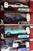 4 1:18 Road Legends series American Cars. 2x Chevrolet Bel Air convertible in turquoise with white