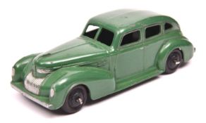 Dinky Toys 39 Series Chrysler Royal sedan (39e). An example in dark green with black ridged wheels