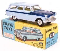 Corgi Toys Ford Zephyr Estate car (424). Example in lavender blue and deep blue, example with yellow