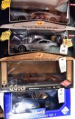 4 1:18 scale cars. 2x Maisto - Mercedes-Benz SLR McLaren in metallic silver. Mercedes-Benz CLK-DTM