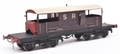 An O gauge railway 7mm finescale kit built SR 25-ton bogie Goods Brake Van. S6282, in dark brown