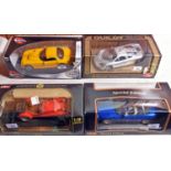 6 1:18 scale cars. Maisto Jaguar XK8 (1996) in metallic dark blue. Kyosho Morgan Plus 4 Super Sports