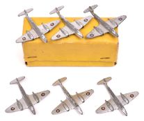 A trade pack of Dinky Toys RAF Meteor Twin Jet Fighters (732-70E). A complete set of 6 in silver