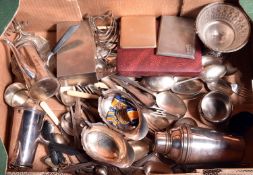 A quantity of silver and silver plate items. A Waring & Gillows Art Deco coffee and milk pots with