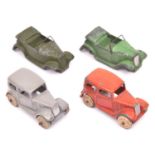 4 Dinky 35 Series Cars. 2x Saloon Car (35a); in grey and red, both with white rubber wheels. 2x