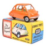 Corgi Toys Heinkel Economy Car (233). Example in orange with yellow interior, detailed cast wheels
