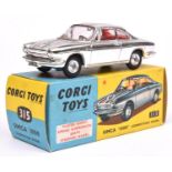 Corgi Toys Simca '1000' Competition Model (315). In vacuum plated silver with blue, white and red
