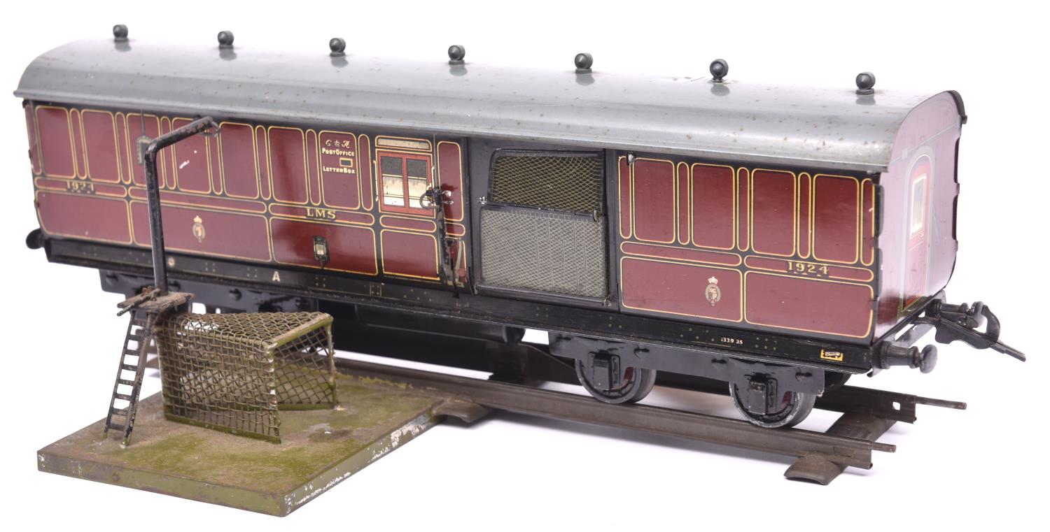 A Gauge One railway Carette for Bassett Lowke LMS 1924 Royal Mail TPO coach. Travelling Post