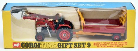 Corgi Gift Set 9. Massey-Ferguson 165 Tractor with Shovel. Tipping Trailer with Detachable Raves. In