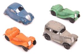 4 Dinky 35 Series Cars. A French Dinky Simca 5 (35a) in blue (axles and wheels missing and one