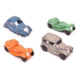 4 Dinky 35 Series Cars. A French Dinky Simca 5 (35a) in blue (axles and wheels missing and one