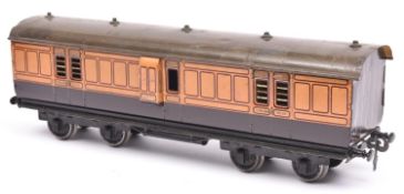 A Gauge One railway Carette LSWR Full Brake Van, 133, in litho printed lined chocolate and orange