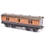 A Gauge One railway Carette LSWR Full Brake Van, 133, in litho printed lined chocolate and orange