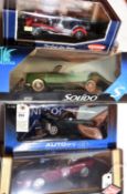4 1:18 scale Cars. Solido 1950s Bentley S2 Convertible in Green. Kyosho 1960s Caterham Super Seven