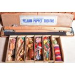 6x Pelham Puppets and a Pelham Puppet Theatre. Standard Example puppets in 1960s issue boxes