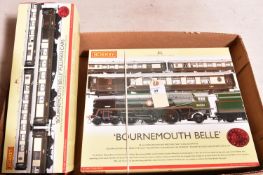 2x Hornby OO gauge Bournemouth Belle train packs (R2300 & R4169). Comprising; a BR Merchant Navy