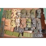 A collection of various tanks and military vehicles, made by Siku, Solido, Tootsietoys, Dinky,