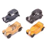4 Dinky 35 Series Cars. 2x Saloon Car (35a); in black with black wheels and dark blue (missing