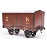 A Gauge One Marklin for Gamages GNR 8-ton Freight Van, 2882. With brown wood-effect litho printed