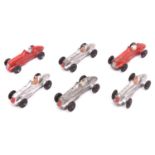 6 Dinky 35b Midget Racers. 2x red examples with silver grills. 4x silver examples with red grills.