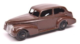 Dinky Toys 39 Series Oldsmobile 6 sedan (39b). An example in dark brown with black painted base,