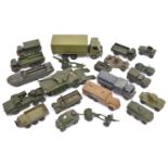 20 Dinky Military vehicles etc. Including- DUKW, French example. Foden 3 axle covered truck. Antar