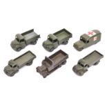6 U.S. Export Dinky Toys Military Vehicles. Daimler Ambulance, 2x Austin Covered wagons, both
