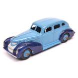 Dinky Toys 39 Series Chrysler Royal sedan (39e). A U.S. export example in two tone blue, with mid