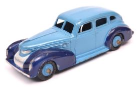 Dinky Toys 39 Series Chrysler Royal sedan (39e). A U.S. export example in two tone blue, with mid